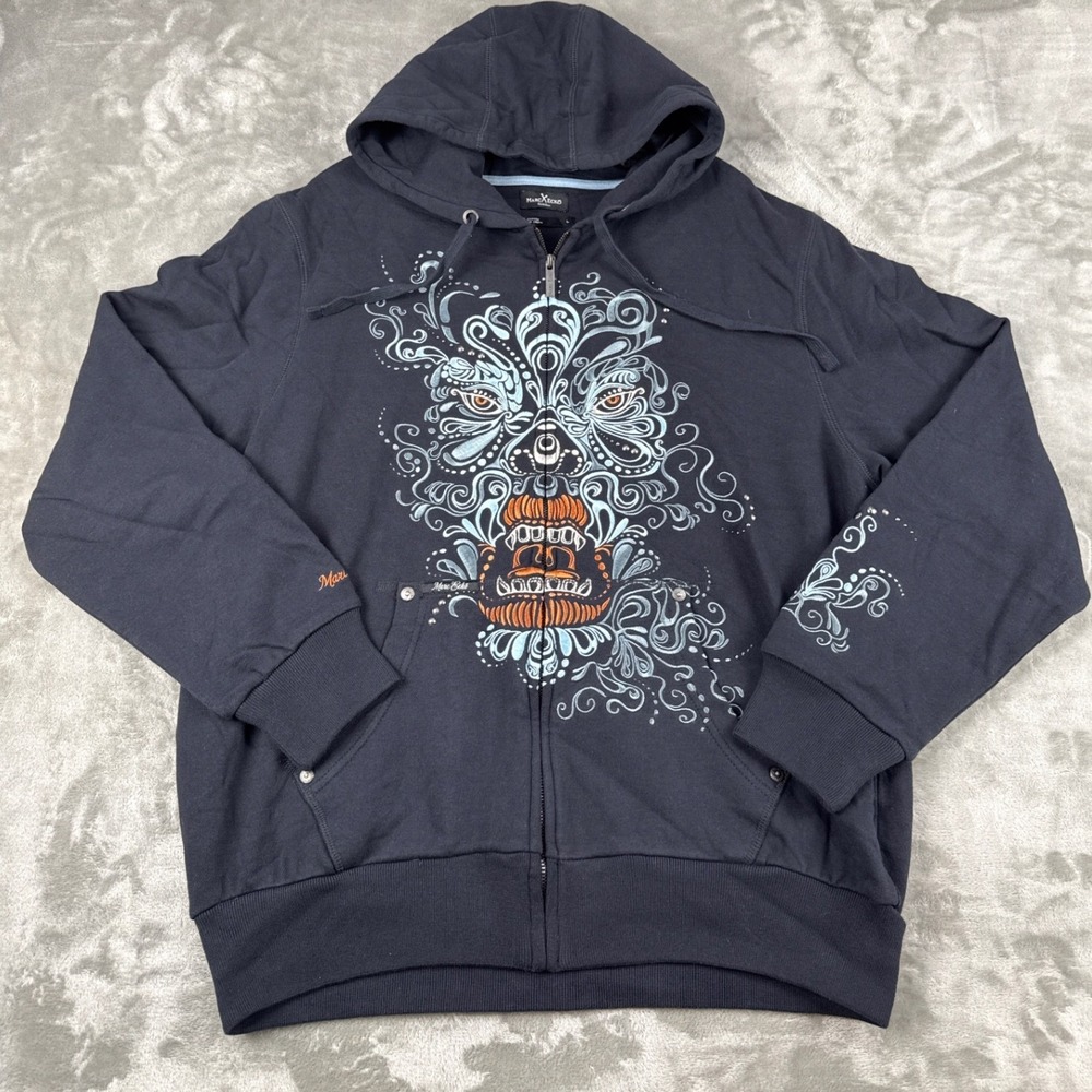 Marc Ecko Cut & Sew Mens Full Zip Hoodie Navy Blue Embroidered Graphic L ME33592